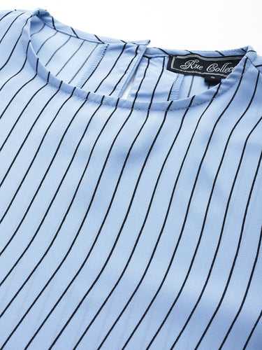 Striped Flared Sleeve Crepe Top - RueCollections